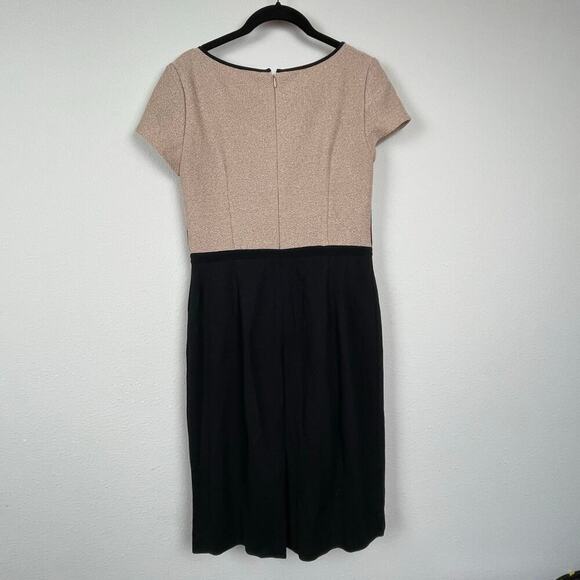 Ann Taylor Short Cap Sleeve Shift Colorblock Tan Black Textured Dress Size 4 - Picture 4 of 6